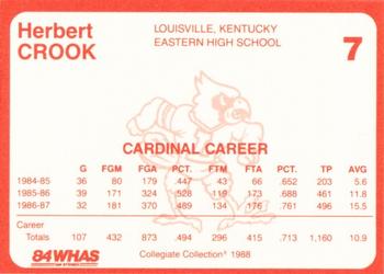 1988-89 Louisville Cardinals Collegiate Collection #7 Herbert Crook Back