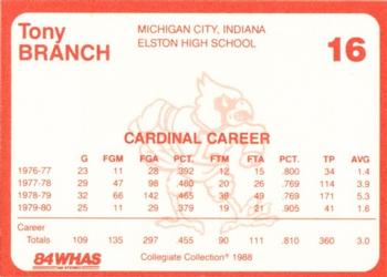 1988-89 Louisville Cardinals Collegiate Collection #16 Tony Branch Back
