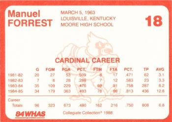 1988-89 Louisville Cardinals Collegiate Collection #18 Manuel Forrest Back