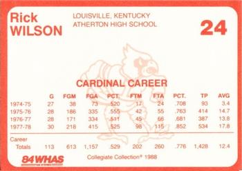 1988-89 Louisville Cardinals Collegiate Collection #24 Rick Wilson Back