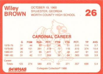1988-89 Louisville Cardinals Collegiate Collection #26 Wiley Brown Back
