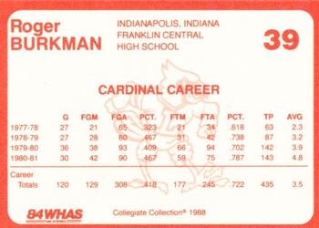 1988-89 Louisville Cardinals Collegiate Collection #39 Roger Burkman Back