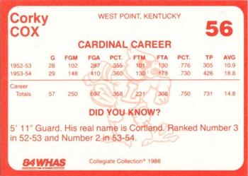 1988-89 Louisville Cardinals Collegiate Collection #56 Corky Cox Back