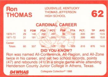 1988-89 Louisville Cardinals Collegiate Collection #62 Ron Thomas Back