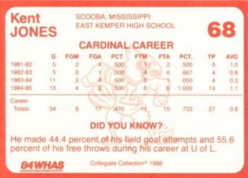 1988-89 Louisville Cardinals Collegiate Collection #68 Kent Jones Back