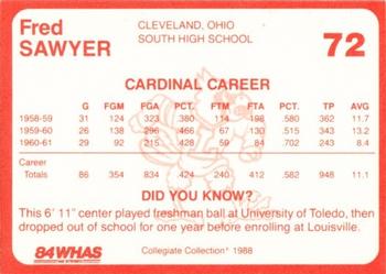 1988-89 Louisville Cardinals Collegiate Collection #72 Fred Sawyer Back