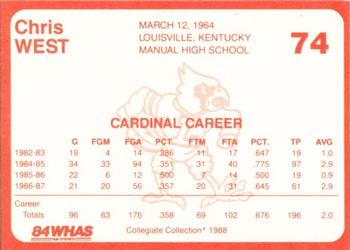 1988-89 Louisville Cardinals Collegiate Collection #74 Chris West Back