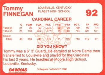 1988-89 Louisville Cardinals Collegiate Collection #92 Tommy Finnegan Back