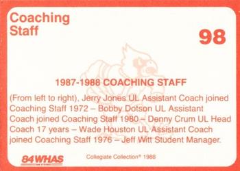 1988-89 Louisville Cardinals Collegiate Collection #98 Coaching Staff Back
