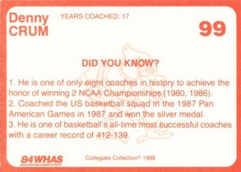 1988-89 Louisville Cardinals Collegiate Collection #99 Denny Crum Back