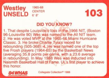 1988-89 Louisville Cardinals Collegiate Collection #103 Wes Unseld Back