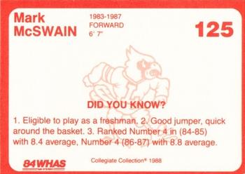 1988-89 Louisville Cardinals Collegiate Collection #125 Mark McSwain Back