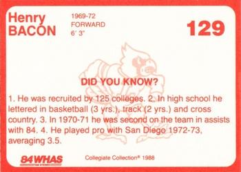 1988-89 Louisville Cardinals Collegiate Collection #129 Henry Bacon Back