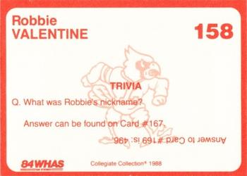 1988-89 Louisville Cardinals Collegiate Collection #158 Robbie Valentine Back