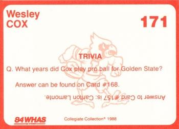 1988-89 Louisville Cardinals Collegiate Collection #171 Wesley Cox Back