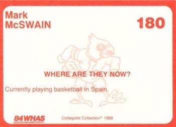 1988-89 Louisville Cardinals Collegiate Collection #180 Mark McSwain Back