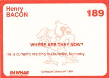 1988-89 Louisville Cardinals Collegiate Collection #189 Henry Bacon Back