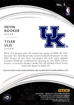 2016-17 Panini Immaculate Collection Collegiate - Collegiate Combos Materials #5 Devin Booker / Tyler Ulis Back