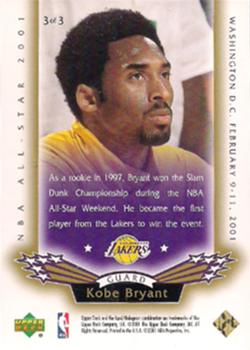 2001 NBA All-Star Game Washington D.C. #3 Kobe Bryant Back