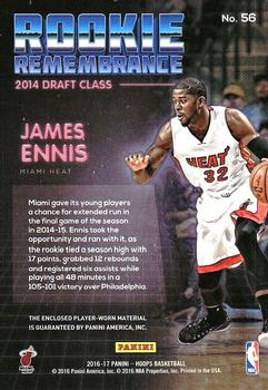 2016-17 Hoops - Rookie Remembrance #56 James Ennis Back