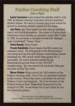 1993-94 Purdue Boilermakers #NNO Larry Leverenz / Jay Price / Gene Keady / Frank Kendrick / Bruce Weber Back