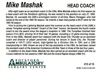 1996-97 Rockford Lightning (CBA) #12 Mike Mashak Back
