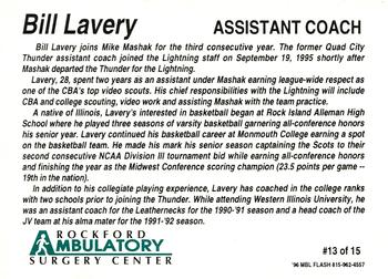 1996-97 Rockford Lightning (CBA) #13 Bill Lavery Back