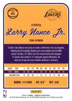 2016-17 Donruss - Blue Holo Laser #63 Larry Nance Jr. Back