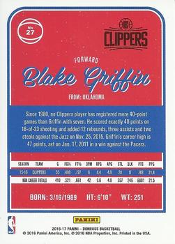 2016-17 Donruss - Red and Blue Holo Laser #27 Blake Griffin Back