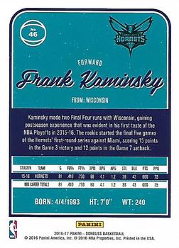 2016-17 Donruss - Press Proof Silver #46 Frank Kaminsky Back