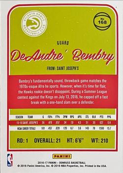 2016-17 Donruss - Press Proof Silver #168 DeAndre' Bembry Back