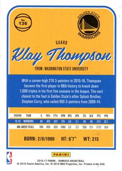 2016-17 Donruss - Press Proof Red #136 Klay Thompson Back