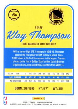 2016-17 Donruss - Press Proof Blue #136 Klay Thompson Back
