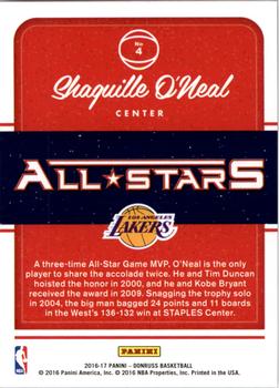 2016-17 Donruss - All-Stars #4 Shaquille O'Neal Back