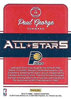 2016-17 Donruss - All-Stars #14 Paul George Back