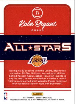 2016-17 Donruss - All-Stars #23 Kobe Bryant Back