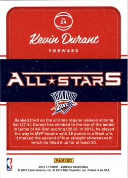 2016-17 Donruss - All-Stars #24 Kevin Durant Back