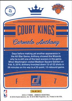 2016-17 Donruss - Court Kings #12 Carmelo Anthony Back