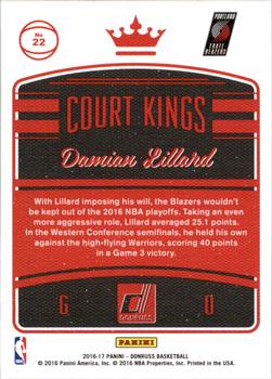 2016-17 Donruss - Court Kings #22 Damian Lillard Back