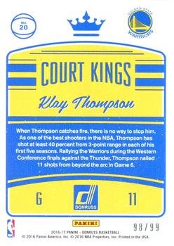 2016-17 Donruss - Court Kings Press Proof Blue #20 Klay Thompson Back