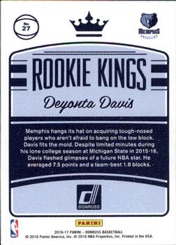 2016-17 Donruss - Rookie Kings #27 Deyonta Davis Back