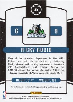 2016-17 Donruss - Jersey Series #48 Ricky Rubio Back