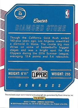 2016-17 Donruss - Rookie Materials Signatures #32 Diamond Stone Back