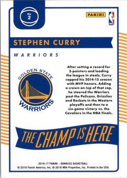 2016-17 Donruss - The Champ is Here #2 Stephen Curry Back