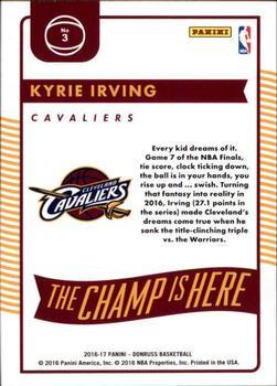 2016-17 Donruss - The Champ is Here Press Proof Blue #3 Kyrie Irving Back