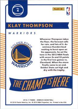 2016-17 Donruss - The Champ is Here Press Proof Blue #4 Klay Thompson Back