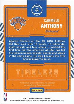 2016-17 Donruss - Timeless Treasures Materials Signatures #14 Carmelo Anthony Back