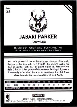 2016-17 Panini Complete #23 Jabari Parker Back