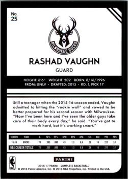 2016-17 Panini Complete #25 Rashad Vaughn Back
