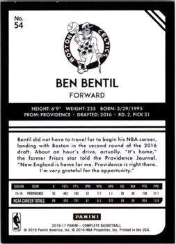 2016-17 Panini Complete #54 Ben Bentil Back